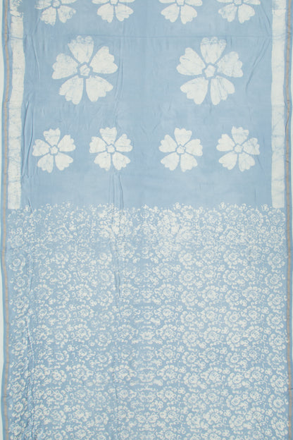 Chanderi Silk Block Printed Pastel Blue Saree