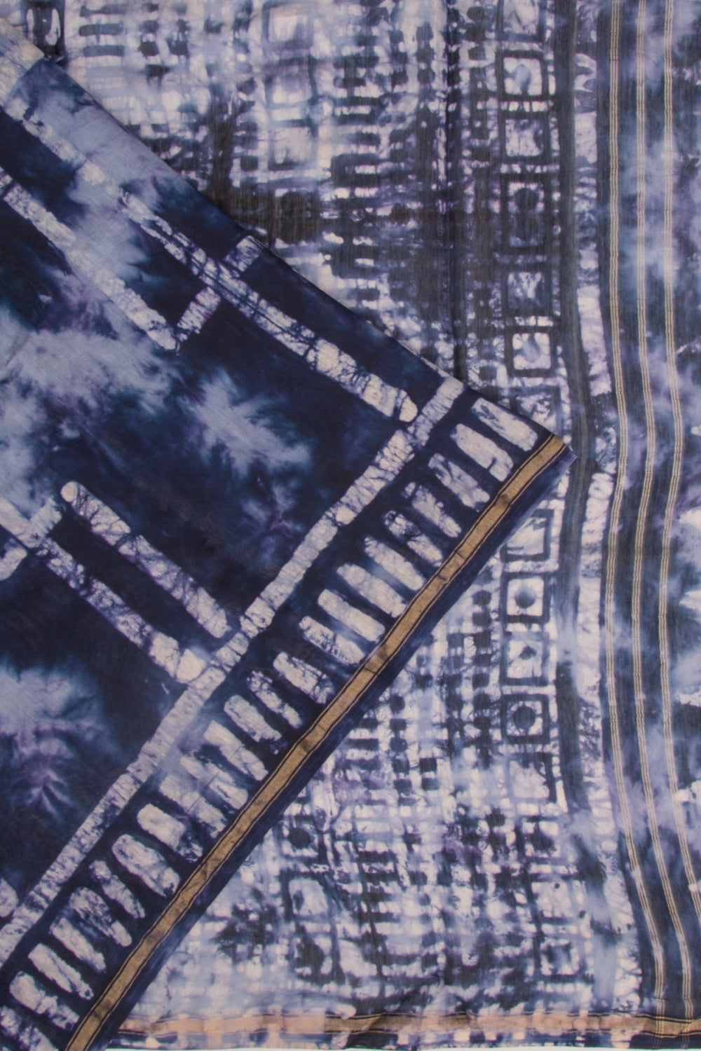 Chanderi Silk Block Printed Dark Blue Saree