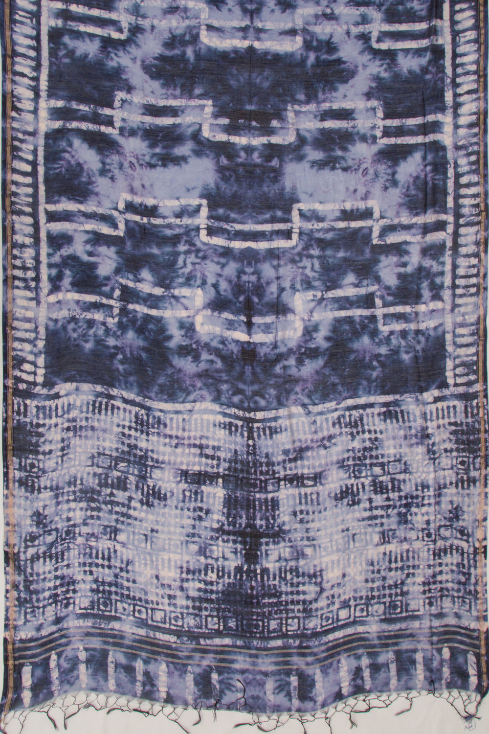 Chanderi Silk Block Printed Dark Blue Saree