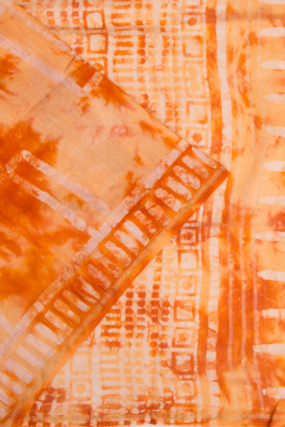 Chanderi Silk Block Printed Orange Saree