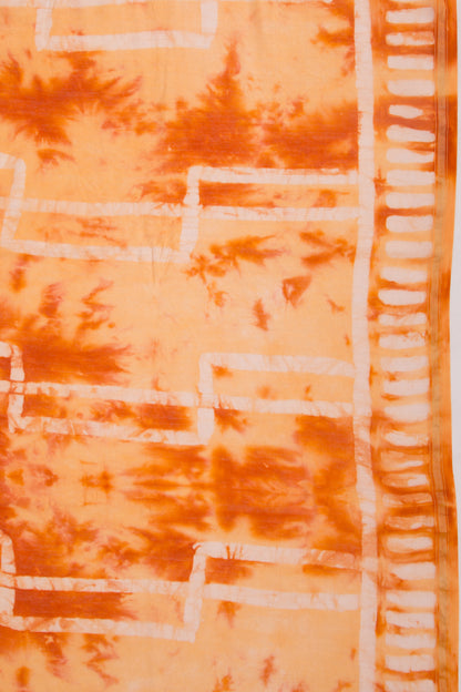 Chanderi Silk Block Printed Orange Saree