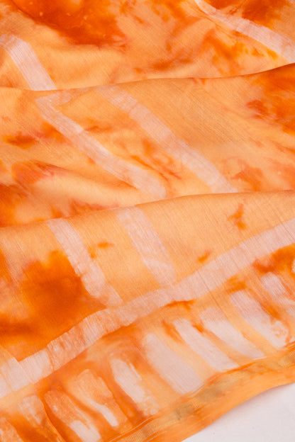 Chanderi Silk Block Printed Orange Saree
