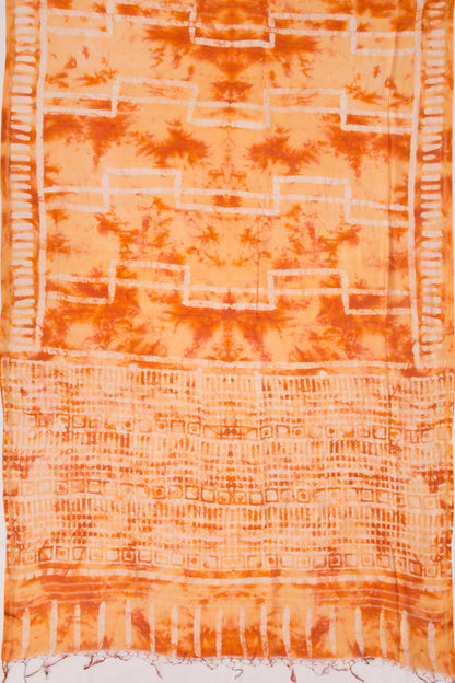 Chanderi Silk Block Printed Orange Saree