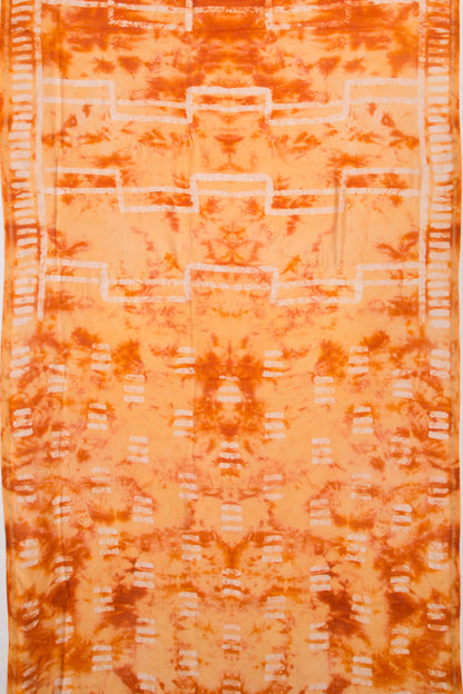 Chanderi Silk Block Printed Orange Saree