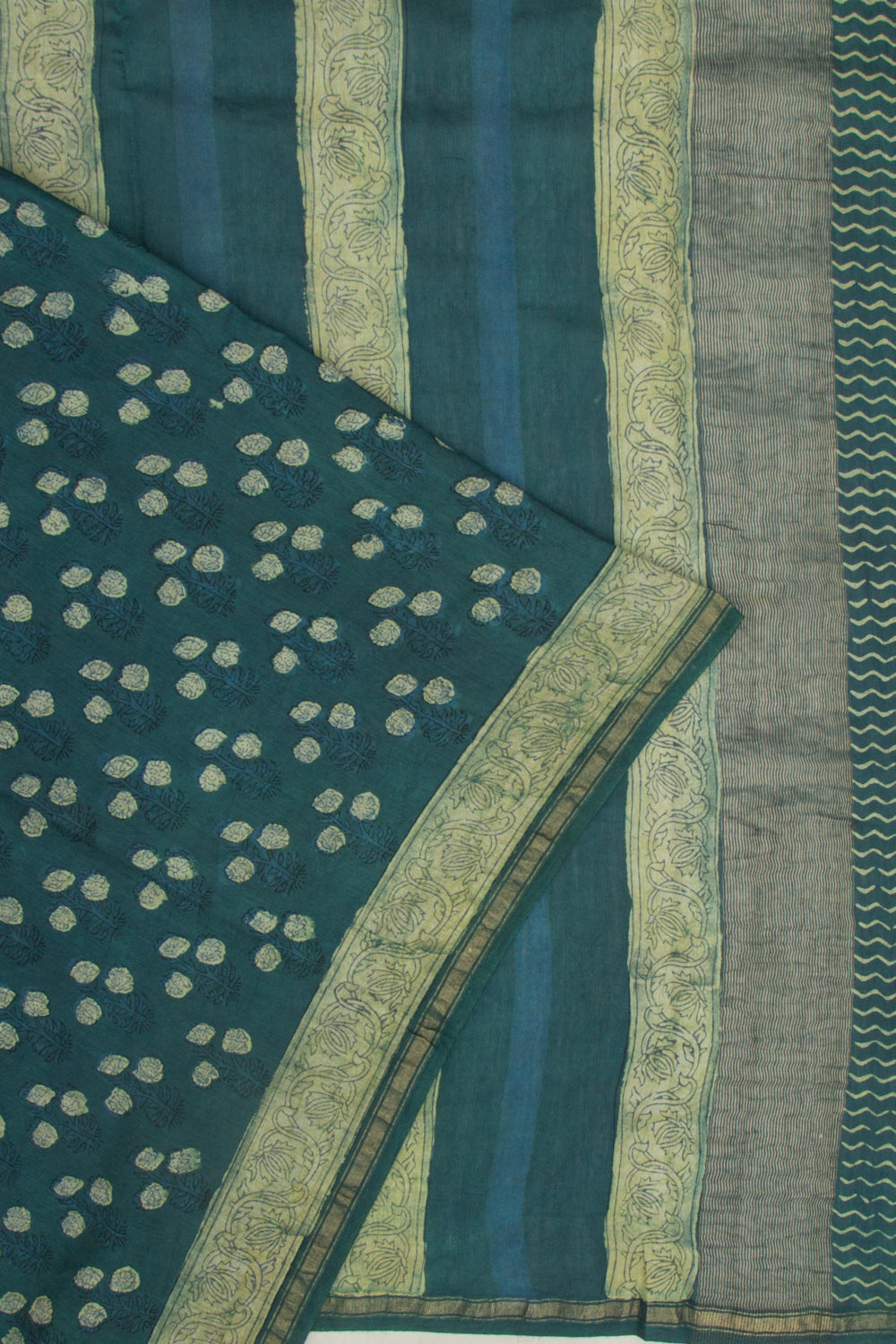 Chanderi Cotton Batik Printed Green Saree