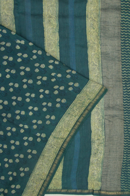 Chanderi Cotton Batik Printed Green Saree