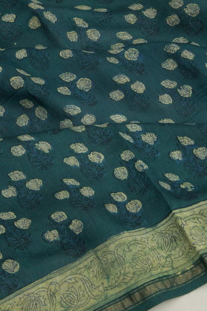 Chanderi Cotton Batik Printed Green Saree