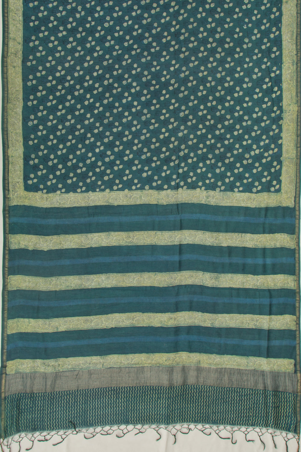 Chanderi Cotton Batik Printed Green Saree