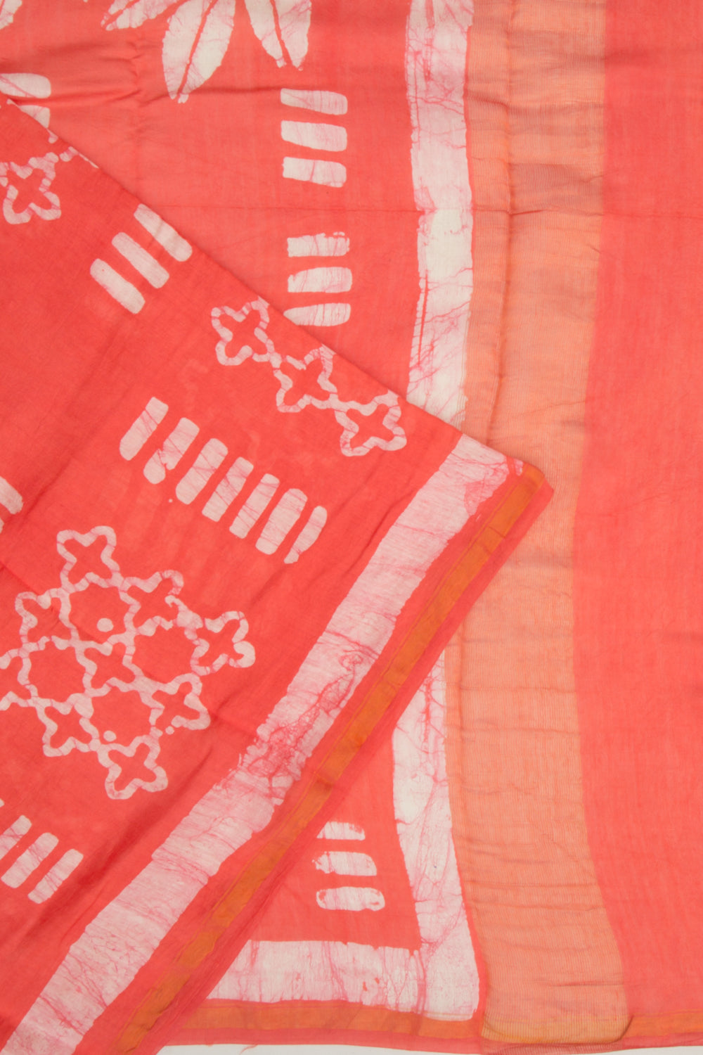 Chanderi Cotton Block Printed Orange Saree