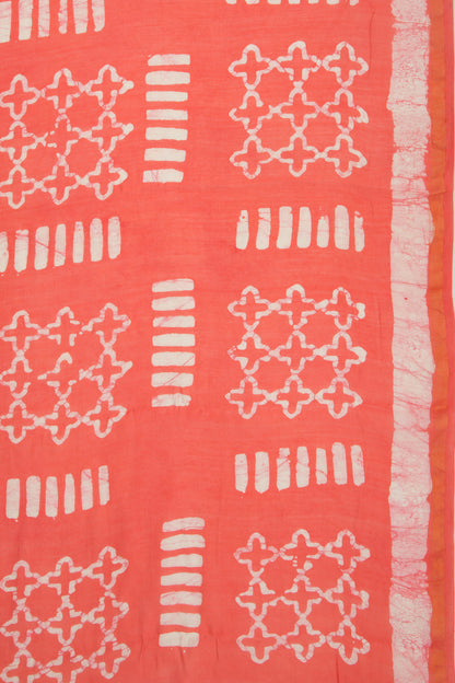Chanderi Cotton Block Printed Orange Saree
