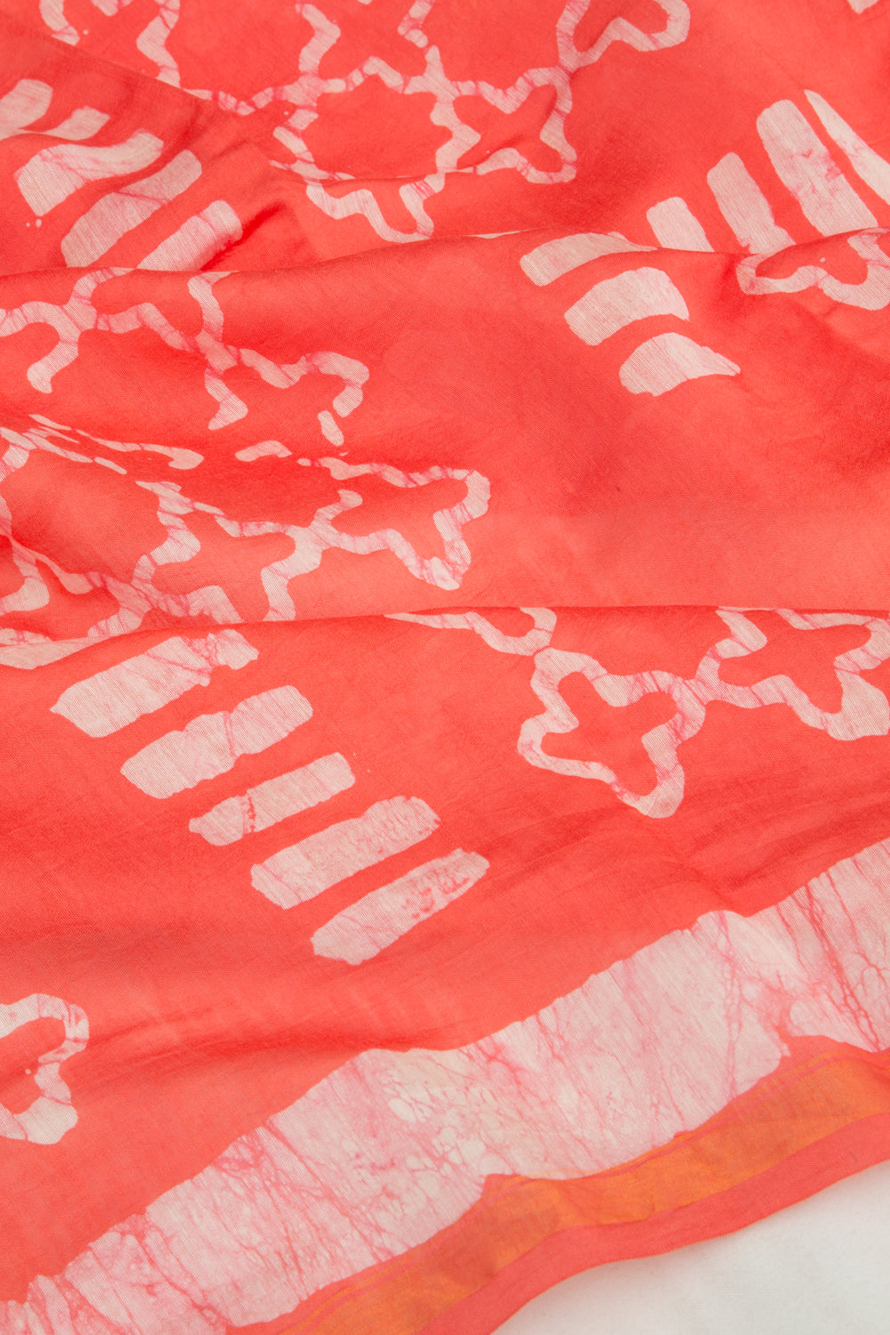 Chanderi Cotton Block Printed Orange Saree