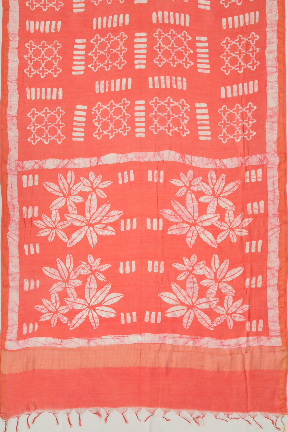 Chanderi Cotton Block Printed Orange Saree