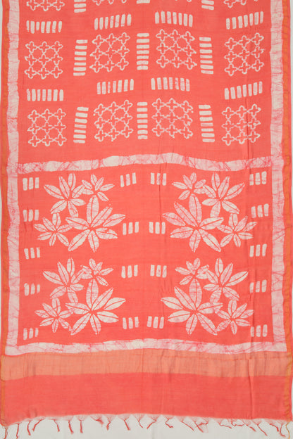 Chanderi Cotton Block Printed Orange Saree