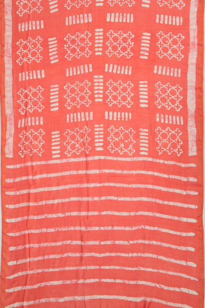 Chanderi Cotton Block Printed Orange Saree