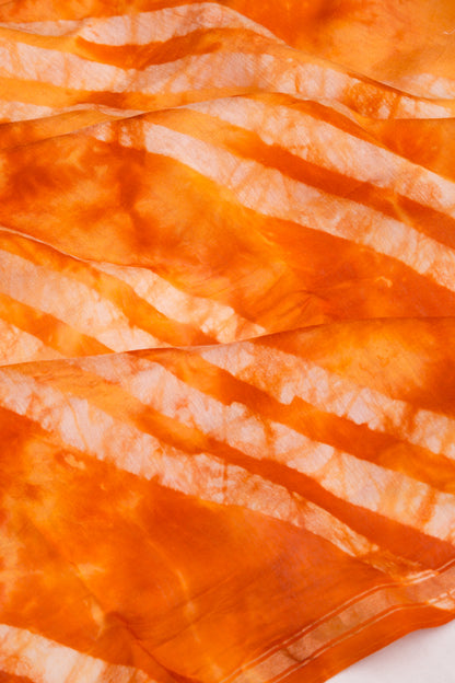 Chanderi Silk Block Printed Orange Saree