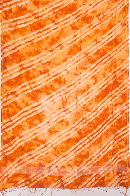 Chanderi Silk Block Printed Orange Saree