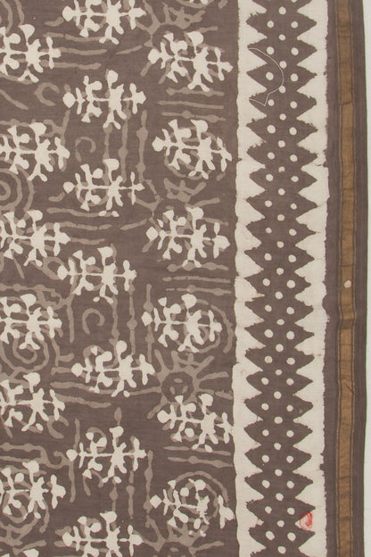 Chanderi Silk Block Printed Brown Saree