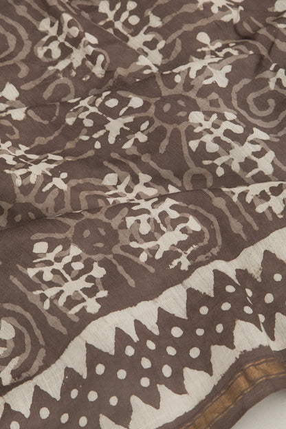 Chanderi Silk Block Printed Brown Saree