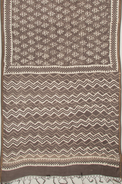Chanderi Silk Block Printed Brown Saree