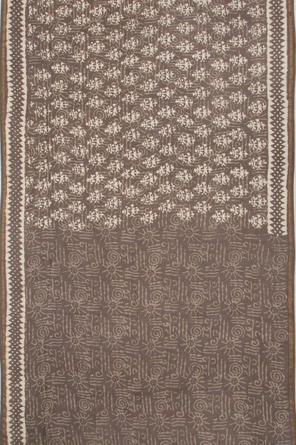 Chanderi Silk Block Printed Brown Saree