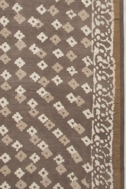 Chanderi Silk Block Printed Brown Saree