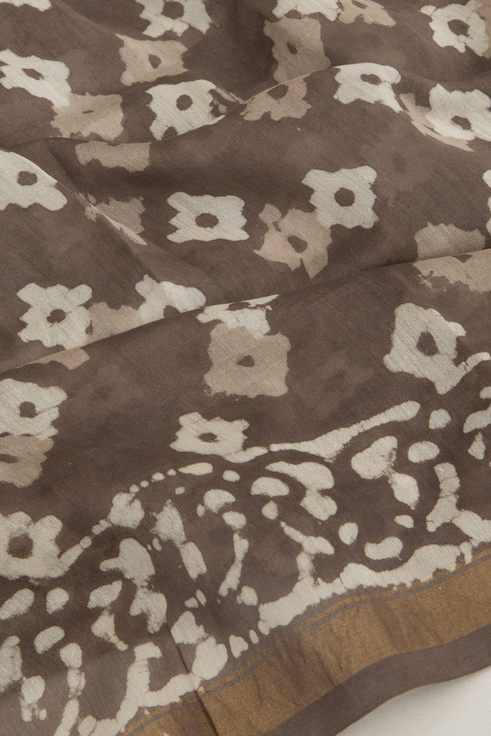 Chanderi Silk Block Printed Brown Saree