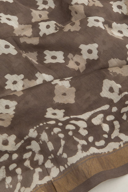 Chanderi Silk Block Printed Brown Saree