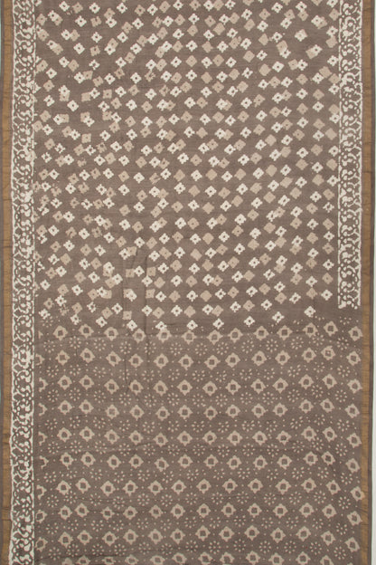 Chanderi Silk Block Printed Brown Saree