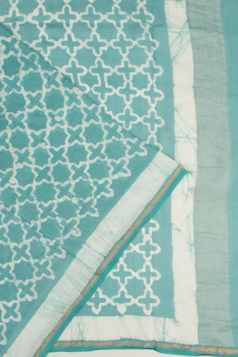 Chanderi Silk Block Printed Sea Green Saree