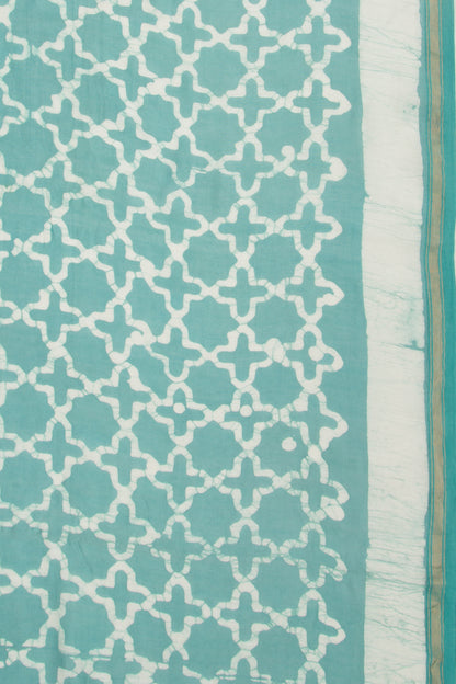 Chanderi Silk Block Printed Sea Green Saree