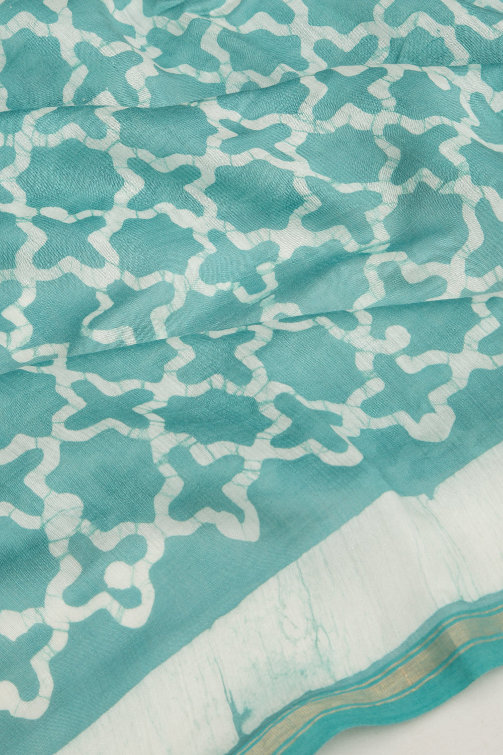 Chanderi Silk Block Printed Sea Green Saree