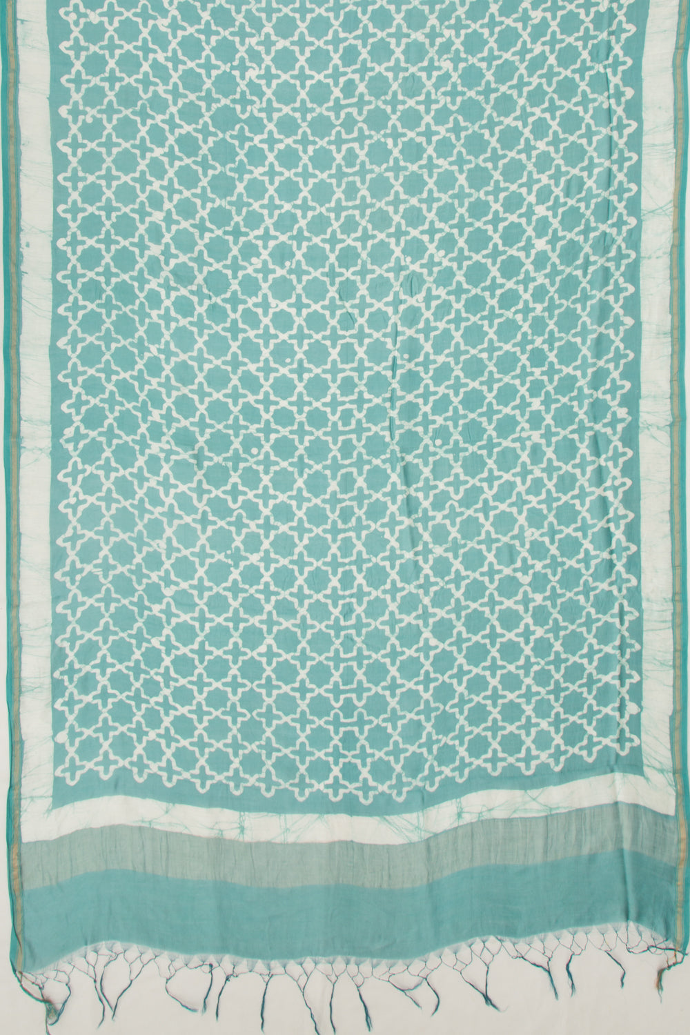Chanderi Silk Block Printed Sea Green Saree