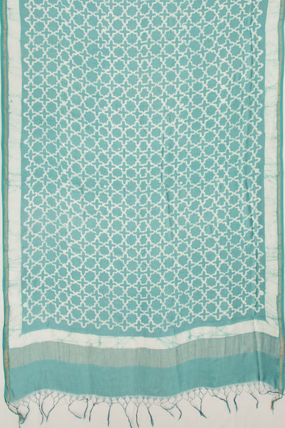 Chanderi Silk Block Printed Sea Green Saree