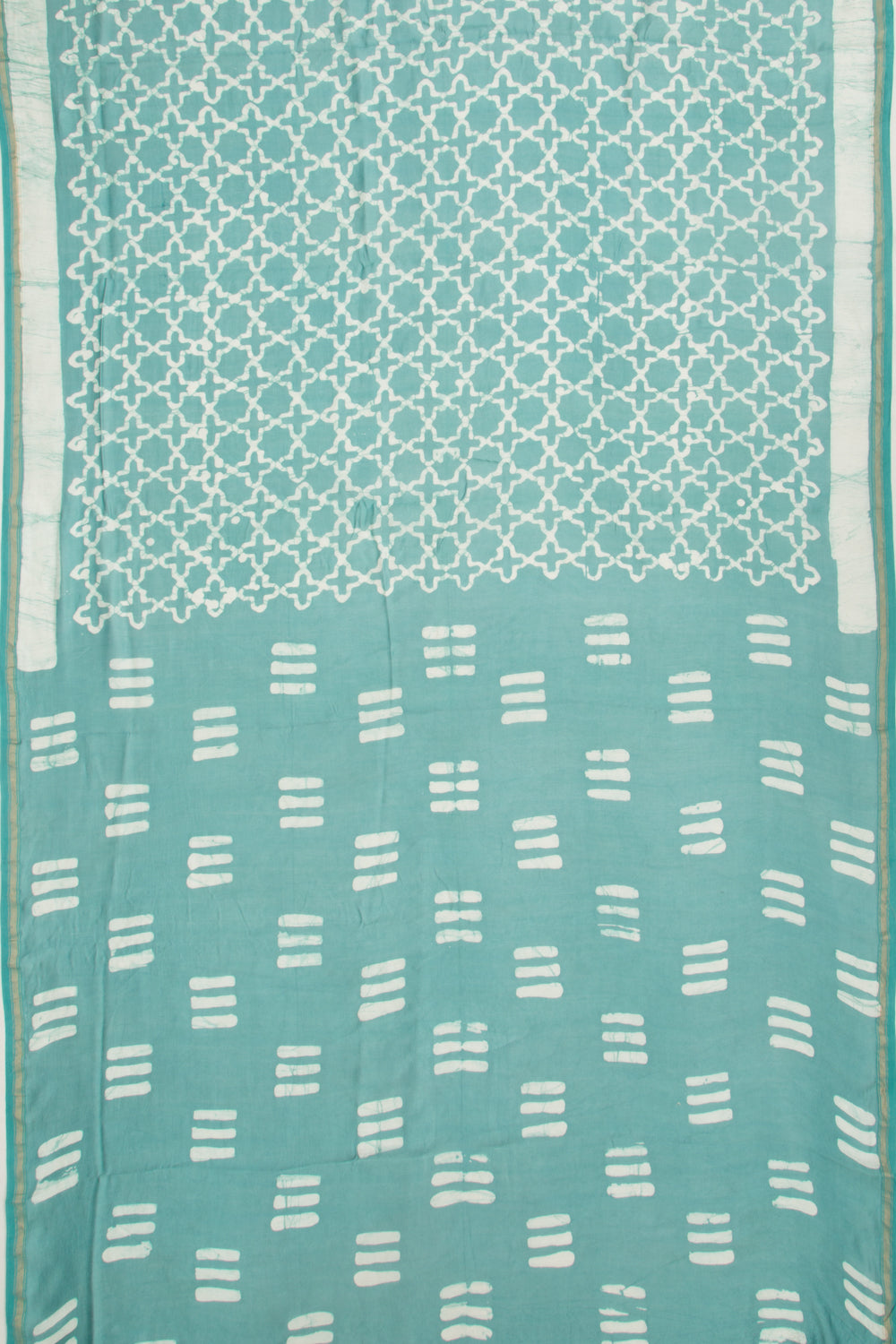 Chanderi Silk Block Printed Sea Green Saree