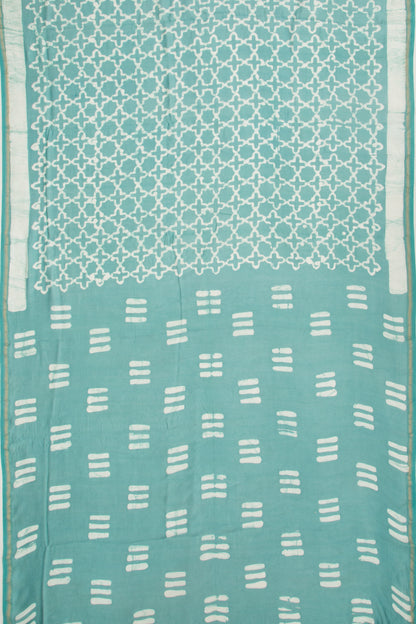 Chanderi Silk Block Printed Sea Green Saree