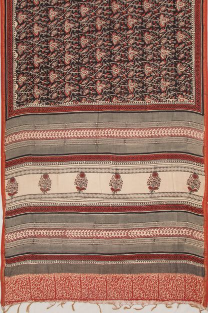 Chanderi Cotton Printed Black Saree