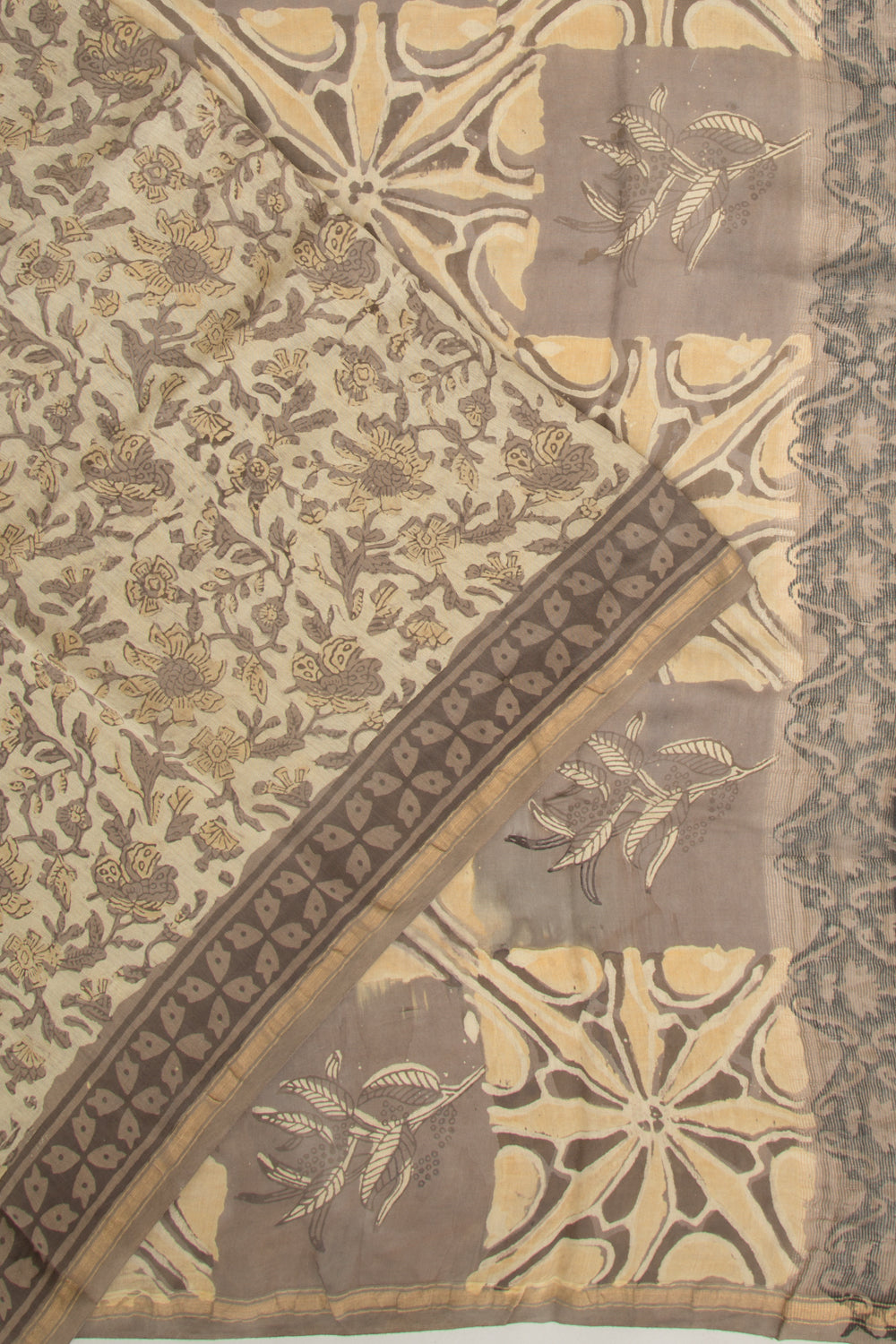 Chanderi Silk Batik Printed Cream Saree