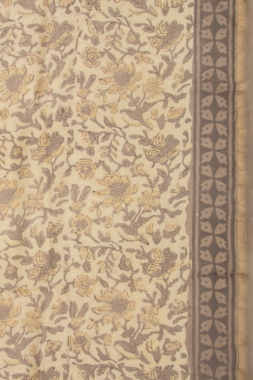 Chanderi Silk Batik Printed Cream Saree