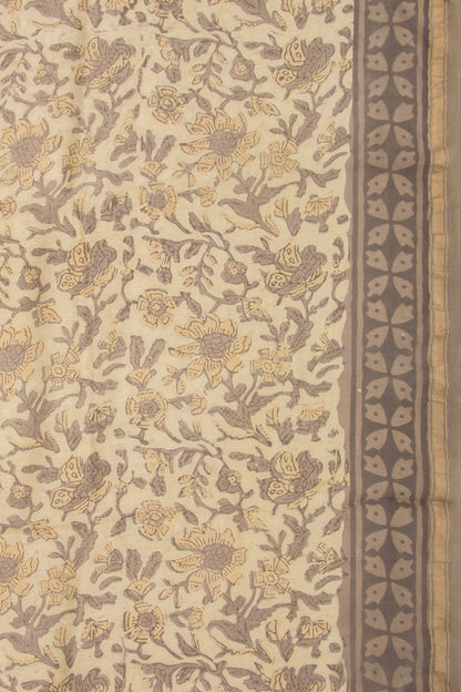 Chanderi Silk Batik Printed Cream Saree