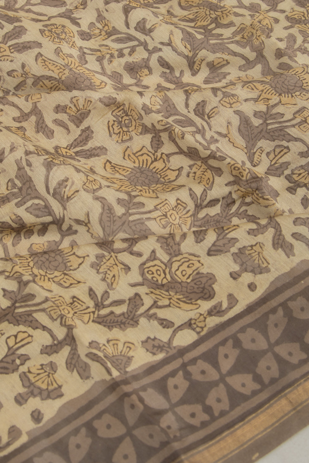 Chanderi Silk Batik Printed Cream Saree