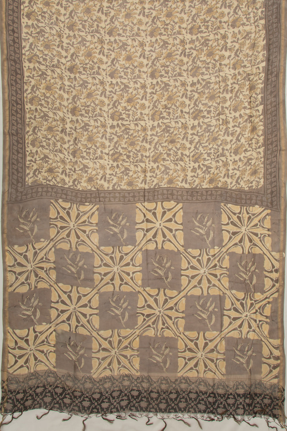 Chanderi Silk Batik Printed Cream Saree