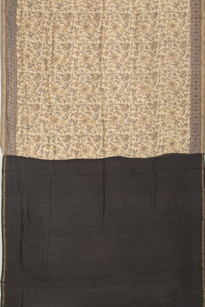 Chanderi Silk Batik Printed Cream Saree