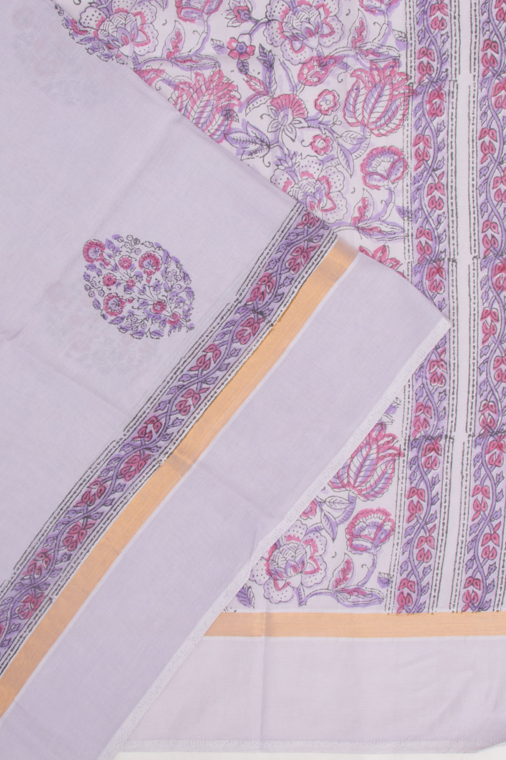 Chanderi Silk Floral Printed Butta Lilac Saree