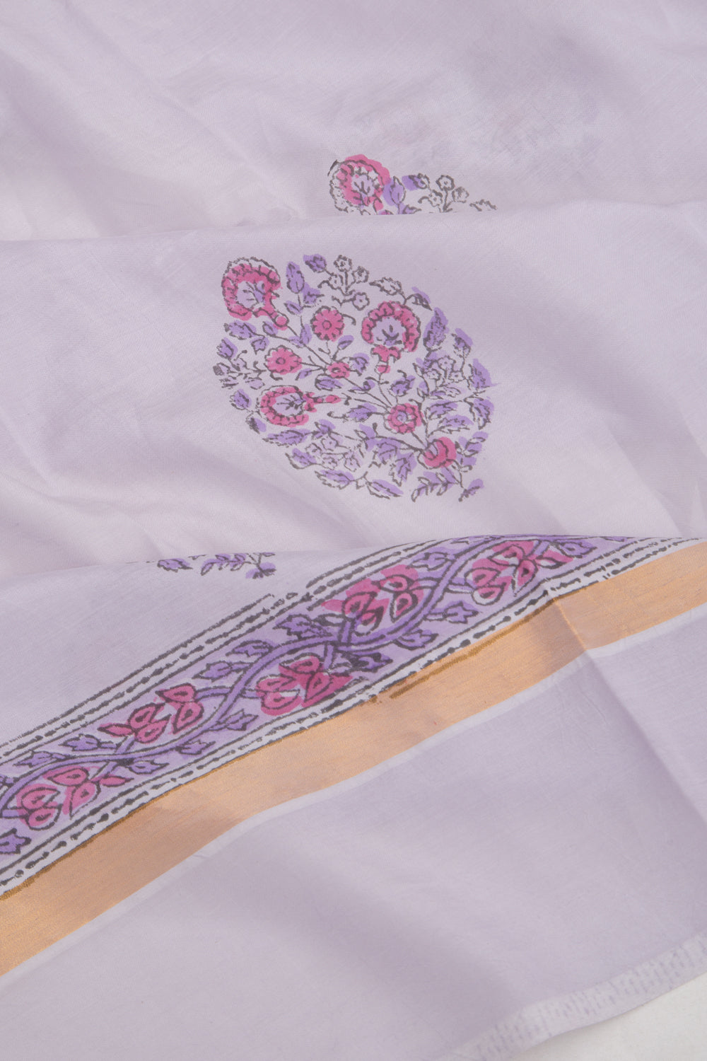 Chanderi Silk Floral Printed Butta Lilac Saree