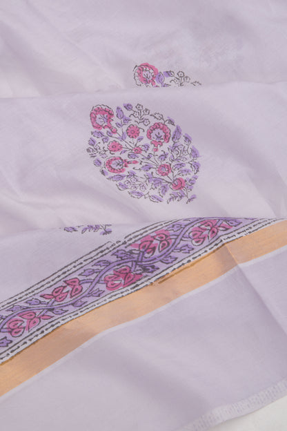 Chanderi Silk Floral Printed Butta Lilac Saree