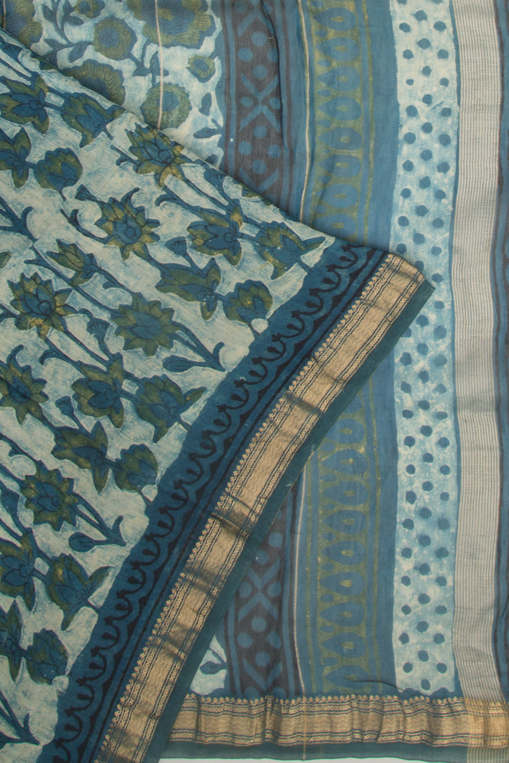 Chanderi Silk Printed Light Blue Saree