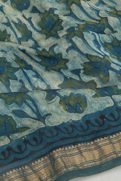 Chanderi Silk Printed Light Blue Saree