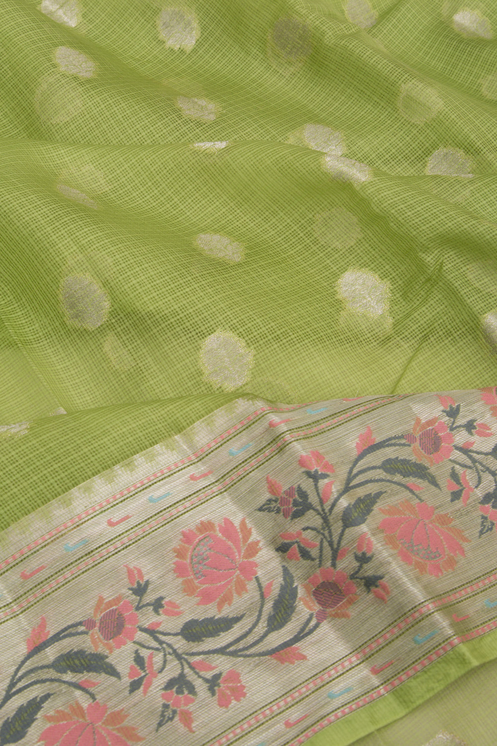 Kota Soft Silk Butta Green Saree