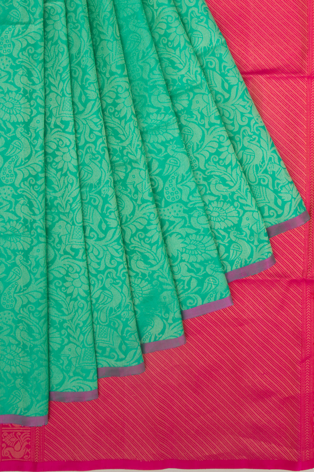 Coimbatore Soft Silk Jaal Sea Green Saree