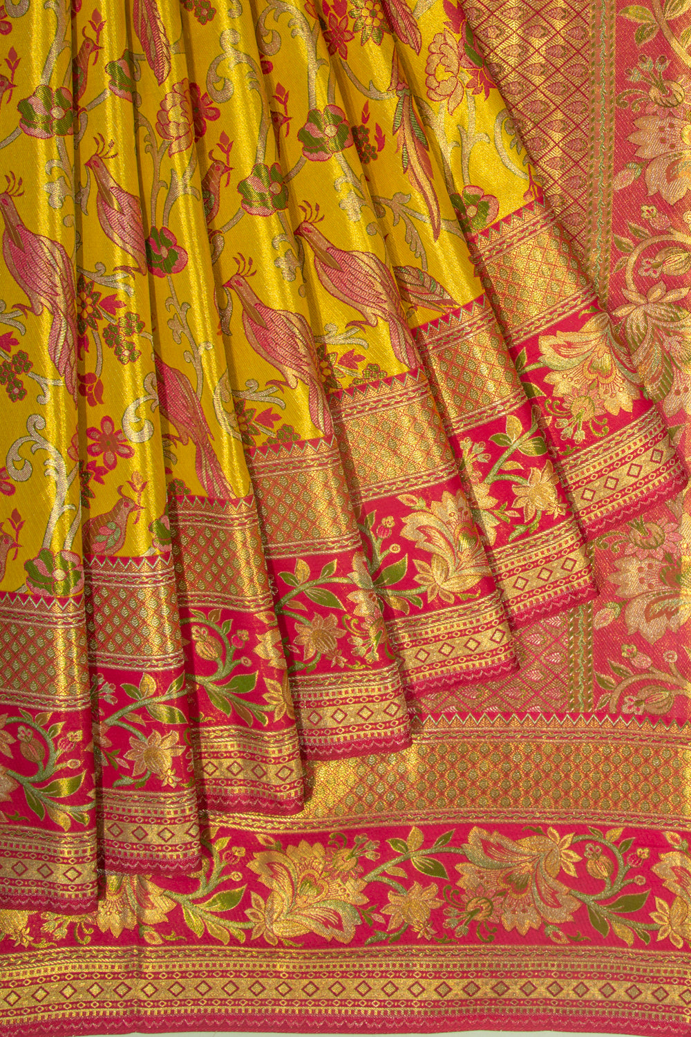 Kanchipuram Silk Tissue Brocade Yellow Saree